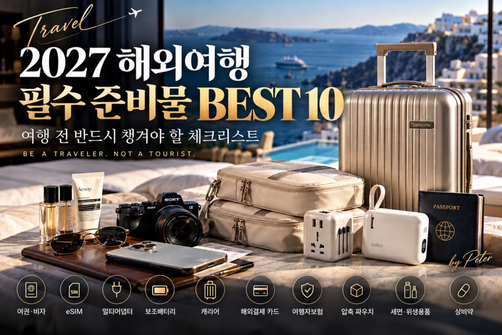 2027 해외여행 준비물 BEST 10 여권 캐리어 eSIM 보조배터리 멀티어댑터 체크리스트